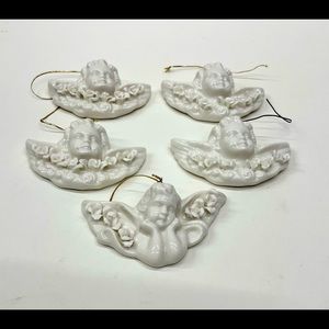 Ornaments Cherub (5) white glass